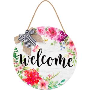 Yookeer Welcome Signs for Front Door Spring Decorations Farmhouse Wreaths Door Hanger Rustic Wooden Welcome Flower Hanging Wall Porch Indoor Home Decor for Spring Summer Seasons Holiday