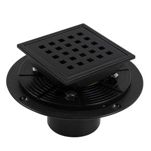 Heaorld Square Shower Drain 4 Inch with Flange, Matte Black Tile Shower Floor Drain Kit 304 Stainless Steel, Removable Grid Grate and Hair Catcher