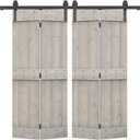 48 in. x 84 in. Mid-Bar Series Silver Gray Stained DIY Wood Double Bi-Fold Barn Doors with Sliding Hardware Kit