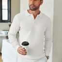COOFANDY Mens Knit Polo Shirts Long Sleeve Casual Polo Sweaters Shirt Waffle Textured Collared Sweater (White, XXXL)