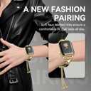 Leather and Metal Band Compatible with Apple Watch Bands for Women,Adjustable Designer Cute Stylish Strap for iWatch Series11/10/9/8/7/6/5/4/3/2/1/SE/Ultra (Gold)