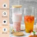 Glass Cups with Lids and Straws 40 oz Glass Tumbler with Straw and Lid 2 Pack Glass Tumbler with Handle Wide Mouth Iced Coffee Cups for Smoothies, Soda, Tea, with Bamboo Lids