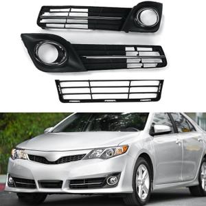 3Pcs Front Bumper Fog Light Cover Grilles Replacement for 2012-2014 Camry SE 5311206210, 5212806290, 5212706290