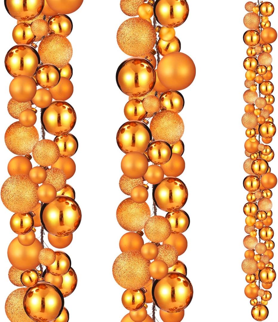 2 Pcs Christmas Ball Garland 6 ft Ball Ornaments Christmas Bulb Garland Xmas Tree Bauble Decorations for Party Supplies Indoor Outdoor Home Office Decoration Accessories(Orange)