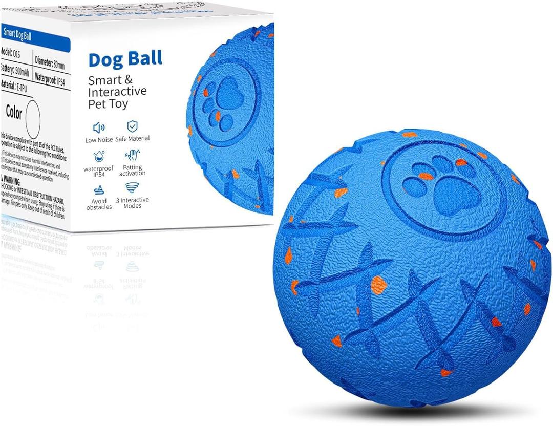 Moving Dog Toy, Interactive, Bouncing and Rotating, Silent Foam Material, IP54 Waterproof Rating, Smart Active Rolling, Stimulation Toys for Medium and to Keep Them Busy (Blue)