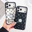 Compatible with iPhone 17 Pro Max Case Luxury Designer for Women Girls,Hybrid TPU+PU Leather with Foldable Kickstand Slim Protective Phone Cover for 17 Pro Max - 6.9 inch (White)