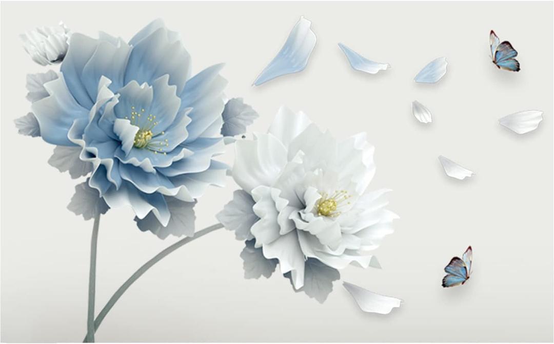 Blue Flower Butterfly Floral Wall Decals DIY Craft Art Decor Wall Stickers Murals,Peel and Stick Removable Waterproof Decorative Decoration,for Living Room TV Background Kids Gilrs Rooms Bedroom (Picture show)