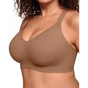 Vertvie Bras for Women No Underwire Wireless Push Up Seamless Full Coverage Comfort Sports Everyday Bra Regular & Plus Size (Medium, Brown)
