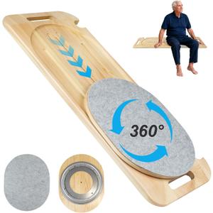 Wooden Slide Transfer Board,31x11" Transfer Board with Track Pulley Turntable,Made of Heavy-Duty Wood for Patient,Holds up to 500 Pounds,Suitable for Patient Senior and Handicap Move Assist