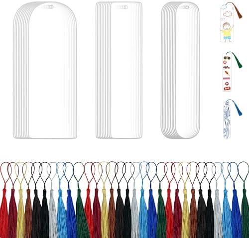 30PCS Acrylic Bookmark Blanks with Colorful Tassels – Clear Acrylic Bookmarks for DIY Crafts, Custom Painting & Vinyl Projects, Transparent Rectangle & Round Bookmark Blanks for Gift Tags (3 Shapes)