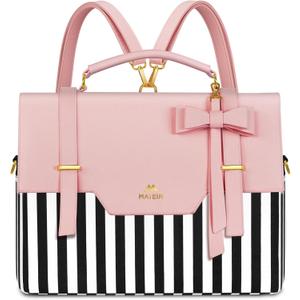 MATEIN Briefcase for Women, 15.6 Inch Convertible Laptop Briefcase Backpack with Bow, Cute Kawaii Computer Messenger Crossbody Laptop Tote Bag Carrying Case Gift for College Work Travel 3 in 1, Pink