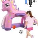 JOSEN Inflatable Toddler Basketball Hoop & Soccer Goal, 2-in-1 Mini Basketball Hoop Indoor Outdoor Sports Center Toys with DIY Stickers, Kids Birthday for Boys Girls 1 2 3 4 5 Year Old