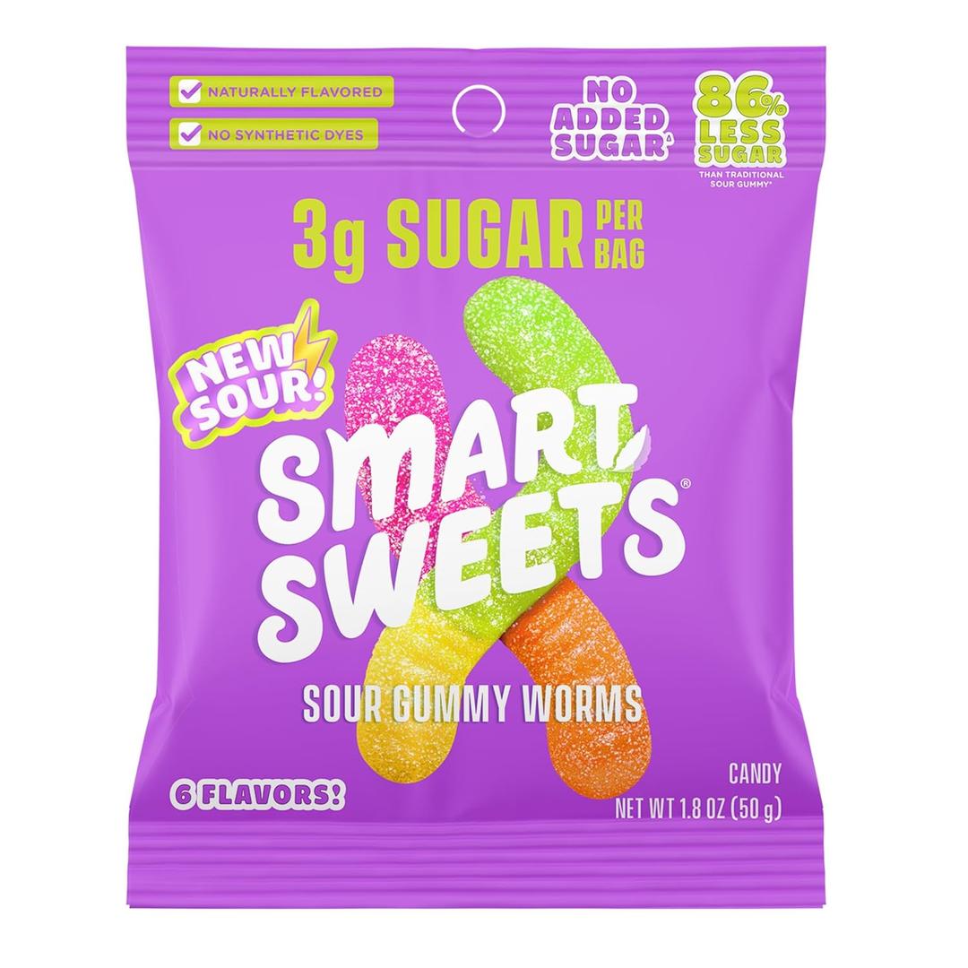 SmartSweets Gummy Worms, Gluten Free Gummies, Healthy Snacks for Adults & Kids, Fun Chewy Candy, Low Calorie, Low Sugar, Fruit Flavored Snack, No Artificial Sweeteners, 150g Bag, Share Size (EXP 11/17/26)
