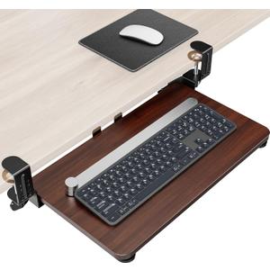 Ergonomic Mouse & Keyboard Tray Under Desk, Pull Out with Adjustable C-clamp, 20 (25.9 Including Clamps) x 11.8 Inch Slide Out Computer Keyboard Drawer Mouse Tray for Typing, Walnut, Small