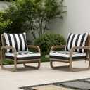 24x24 Outdoor Chair Cushions 2 Set, Waterproof Deep Seat Cushions for Patio Furniture with Removable Cover, Fade Resistant 4'' Outdoor Seat Cushion w/ Ties Handle for Sofa Couch,Black White Stripes