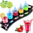 6 Pack Shot Glasses with Holder, 1.2 oz Heavy Base Shot Glass Set, Clear Glass Serving Tray, for Restaurant, Bar Party (Black)