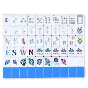 Arrowbash 160 Pcs American Mah Jong Set 1.2 x 0.87 Inches Blue Back Melamine Mini Mahjong Tiles, Carved Pattern for Adult Social Games, Mahjong Lovers, Beginners