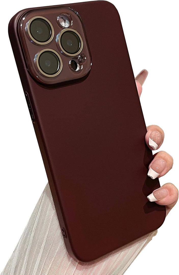 Caseative for iPhone 15 Pro Max Case,Solid Color Full Camera Lens Protection Phone Case (Wine Red)