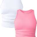 OQQ Women's 2 Piece Tank Tops Crew Neck Sleeveless Basic Stretch Casusal Yoga Crop Camis L