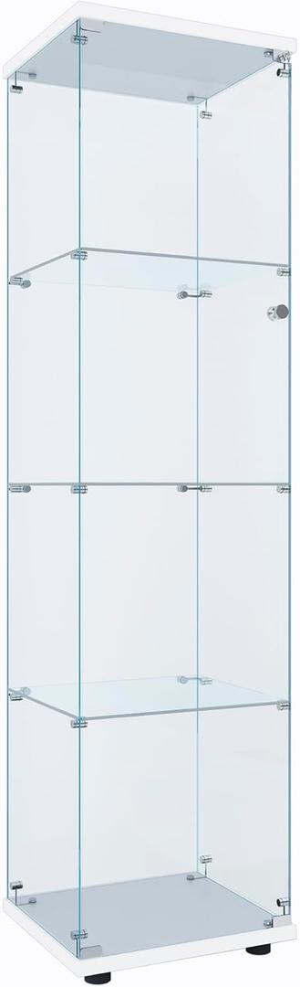 FLYMUHJIA Curio Cabinet Glass Display Case for Collectibles with 4-Shelf Display Shelves, 64.2'Hx16.9''Lx14.6''W White (4 Shelf Single Door-No LED)