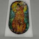 Stained Glass Ginger-Cat Suncatcher Window Hanging, 10.2"x5.1" Oval Handcrafted Glass Panel, Sun Catcher Indoor Outdoor Decor Gifts for Mom Grandma Cat Lovers