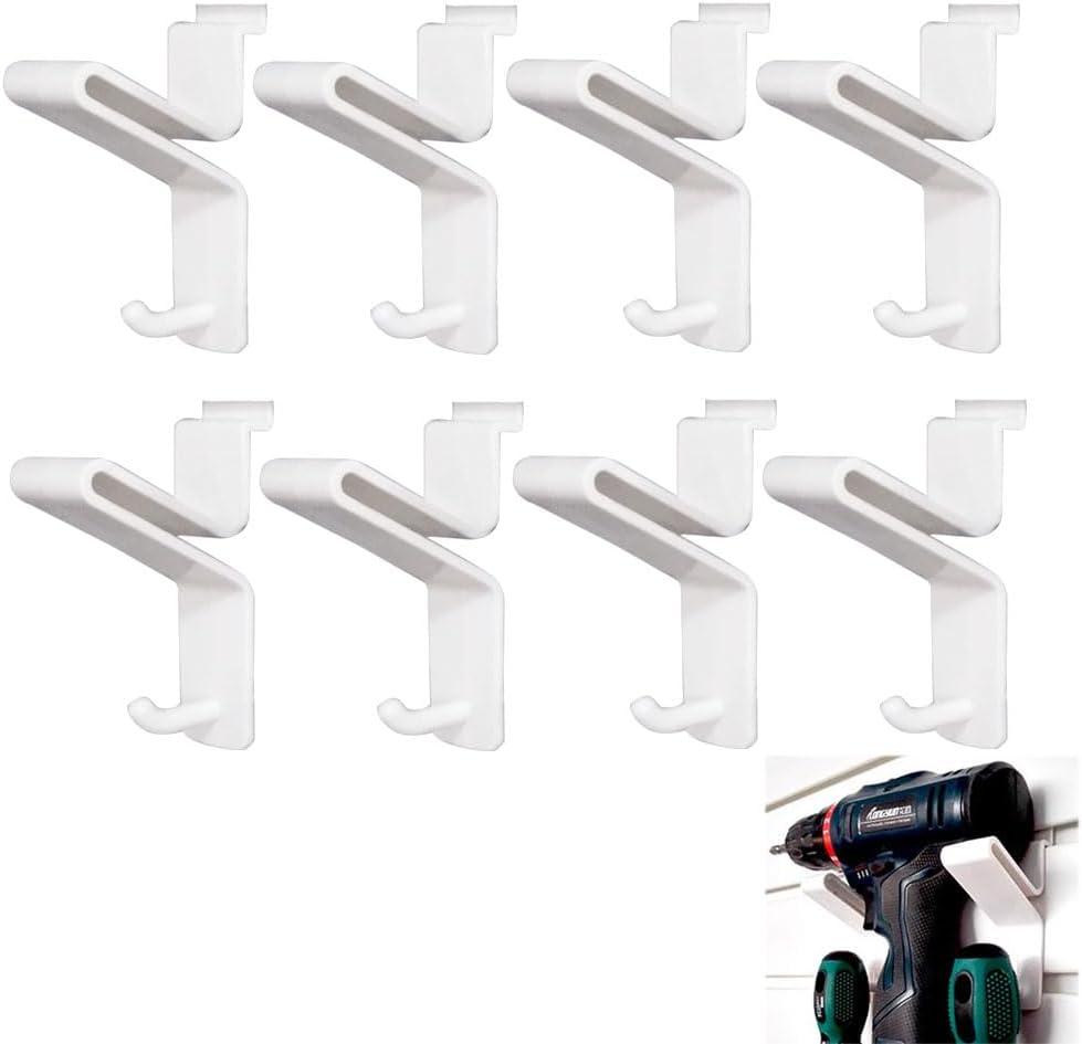 haowei Plastic Groove Plate Hooks, 8 Pack Black Plastic Heavy Duty Organization Hooks for Garage, Shop, Kitchen Toilet Small Item Pendants (White)