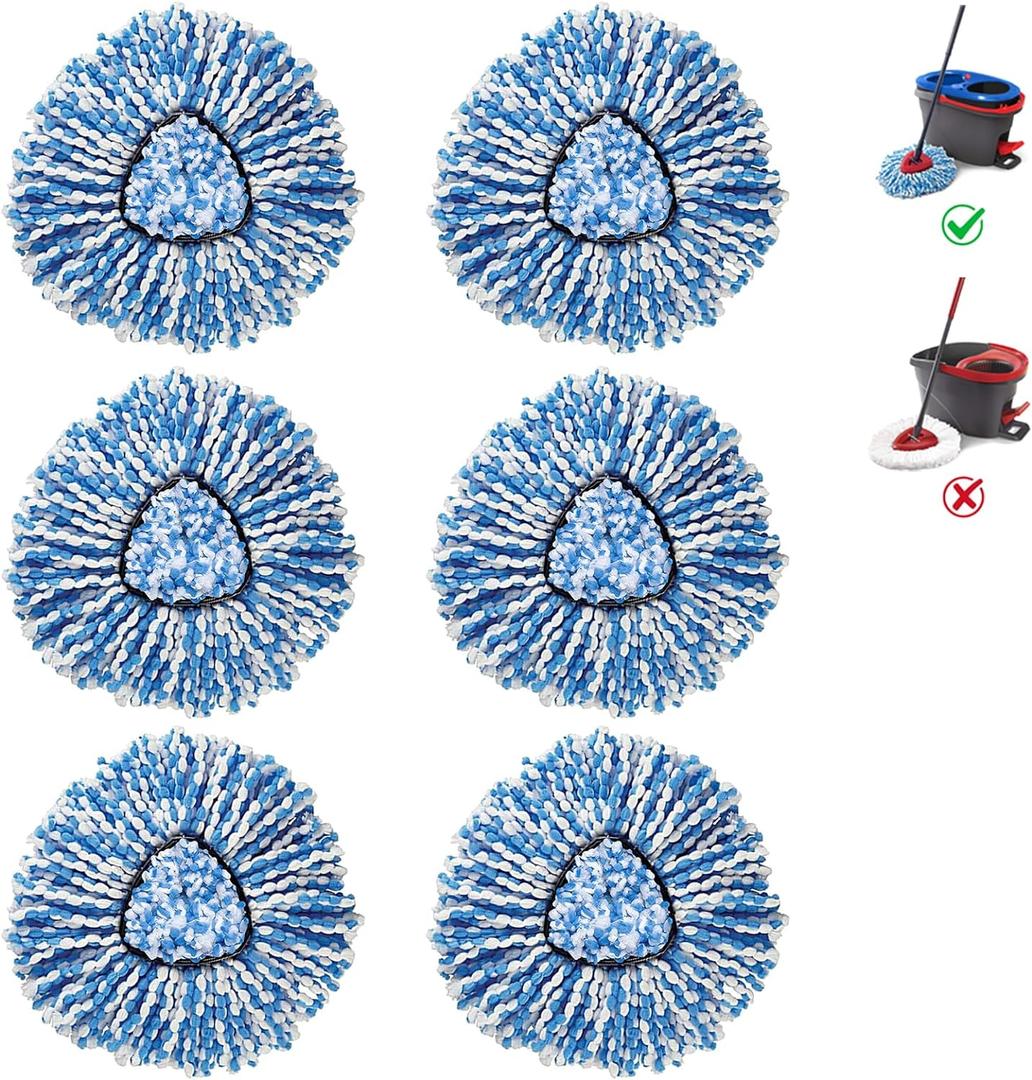 BonusLife 6-Pack Mop Head for O-Ceda RinseClean Spin Mop Refill 2-Tank System Only Easy Cleaning Microfiber Replacement