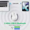 TechRise Bluetooth Mouse (BT5.0/3.0 & 2.4G) Rechargeable Wireless Mouse 2.4GHz with USB A Receiver, 4800 DPI Optical Tracking, 6 Adjustable DPI, Quiet Clicks, 6 Buttons, Wide Compatibility - White