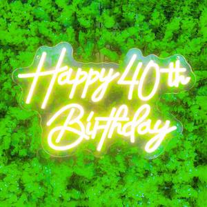 Happy 40th Birthday Neon Sign For Birthday Party16.5"*10.5" Neon Happy Birthday Led Neon Light For Party Backdrop Wall Decor With Dimmable Switch Birthday Light Up Sign Birthday Gift