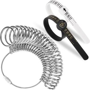 Ring Sizer Measuring Tool Kit Upgraded, 27 PCS Stainless Steel Measuring Ring Tool, US Ring Size 0-13 with Half Size, 2 PCS Reusable Finger Size 1-17 USA Rings Size with Magnified Glass