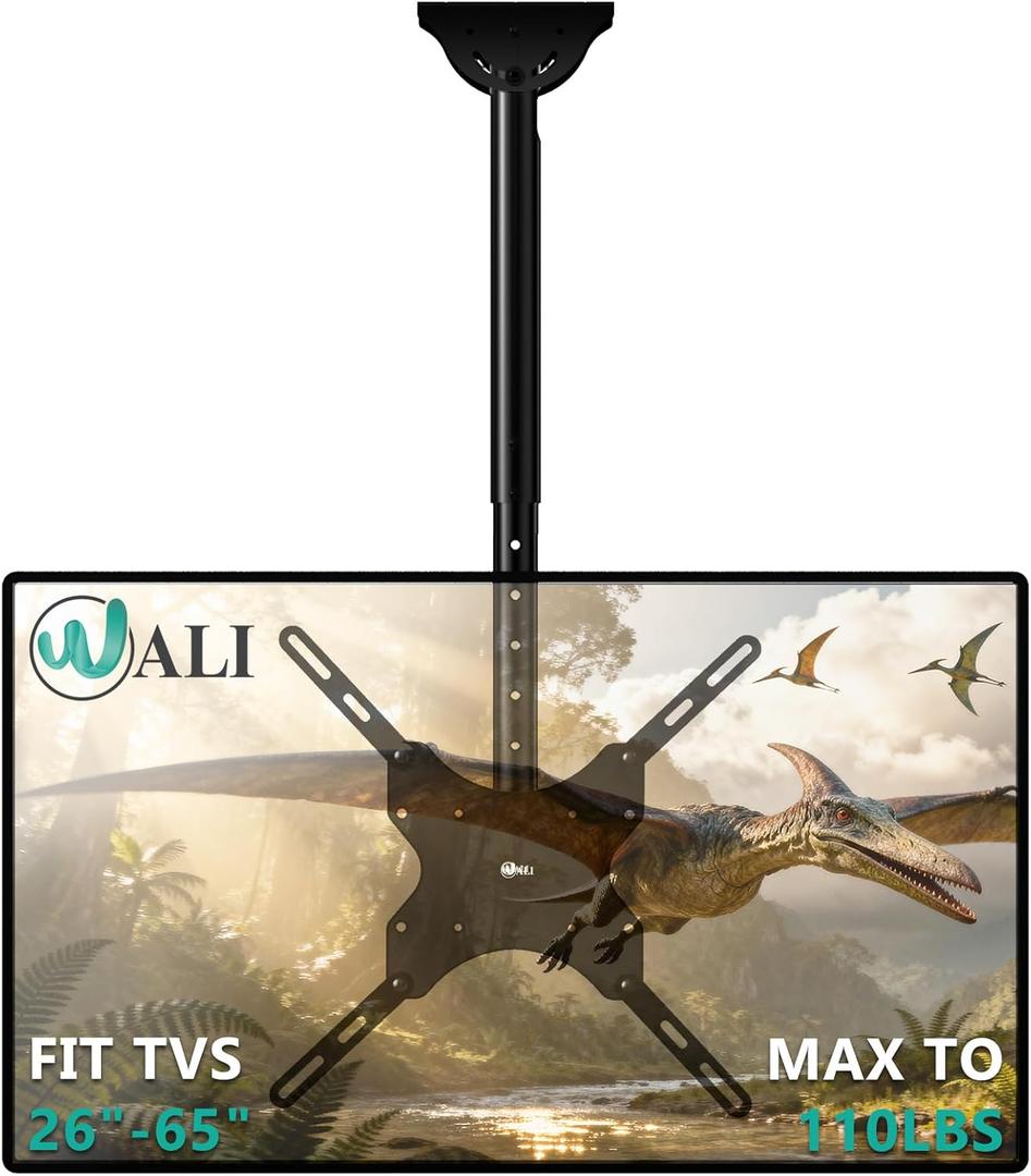 WALI Ceiling TV Mount for 26-65 Inch LCD LED OLED 4K TVs, Hanging Pole Ceiling Mount TV Bracket Up Down, TV Ceiling Mounts for Gym Patio Gazebo, up to 110 lbs, Max VESA 400x400mm (CM2665), Black