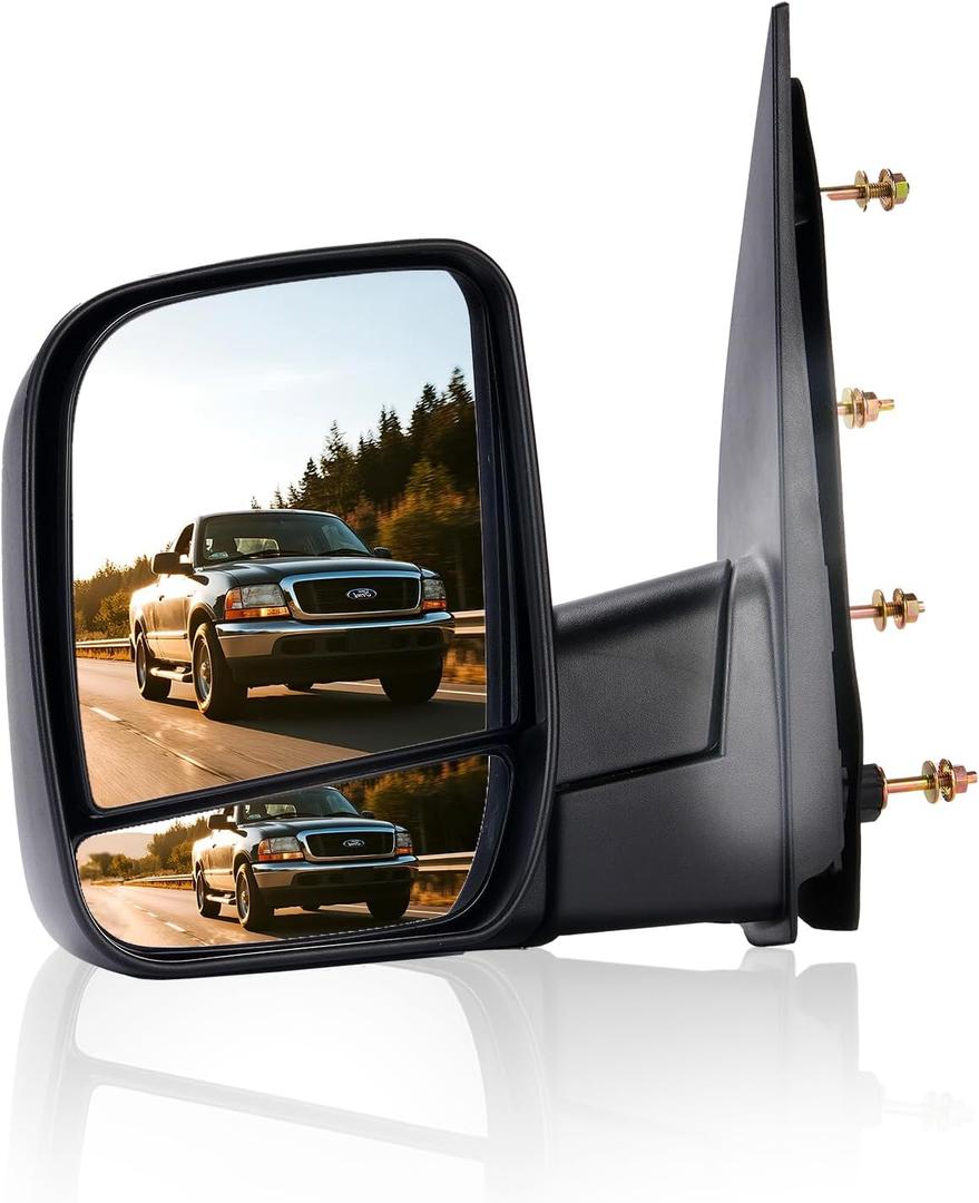 Front Left Driver Side Manual Dual Glass Side View Door Mirror Compatible With 2002-2008 FORD E150 E250 E350 E450 E550 Club Wagon Econoline Super Duty Fits FO1320253 3C2Z17683FAA