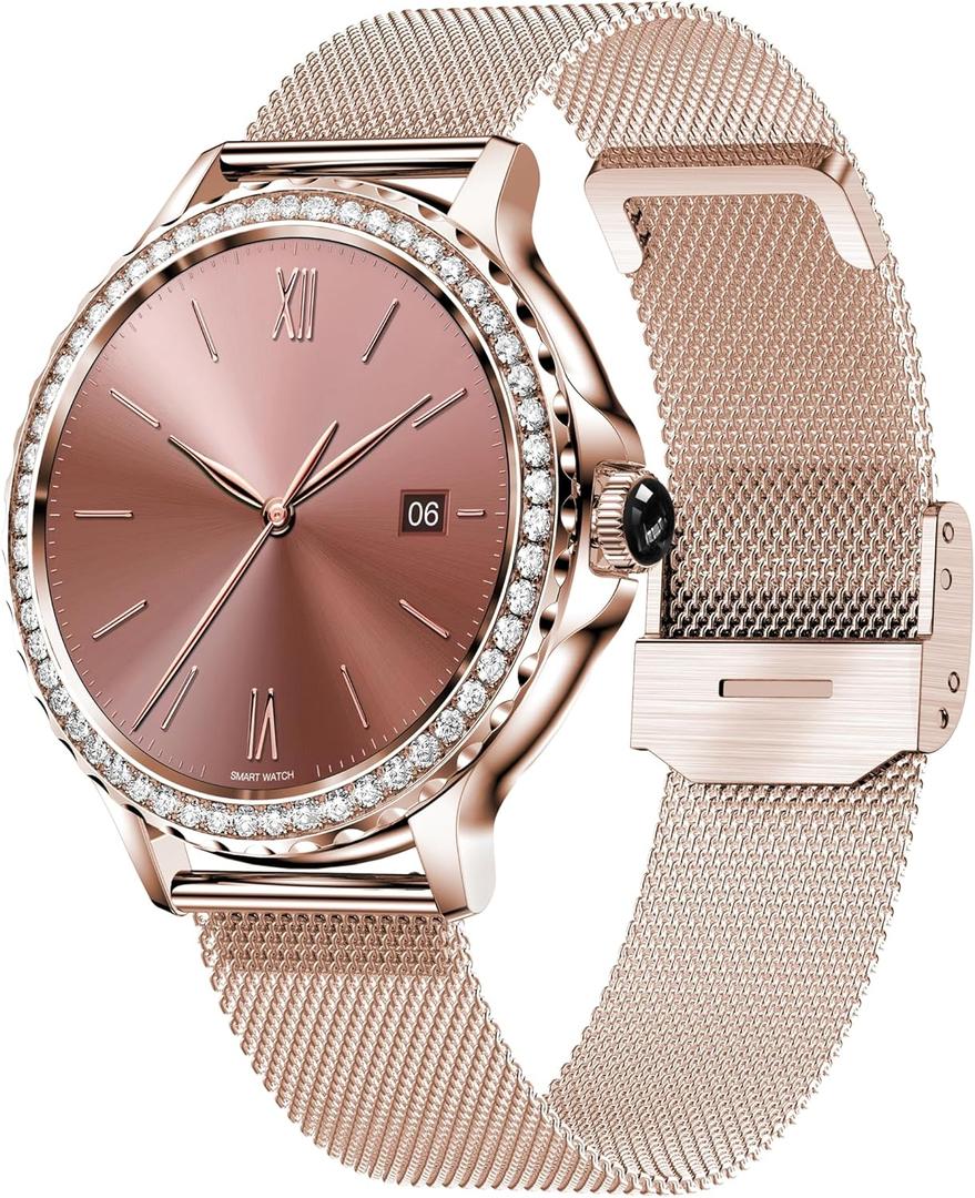 Elegant Women's Smart Watch with AI Voice Assistant, Calling, Breath Training and More Personalized Features for iOS and Android Devices, Rose Gold