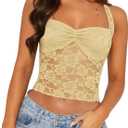 REORIA Lace Tops for Women Halter Sexy Going Out Tank Crop Y2K Fashion Top 2025 Trendy (Small, Honeybee Yellow)
