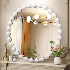 AAZZKANG Circle Mirrors for Wall with Spherical Metal Framed Large White Round Mirror Decorative for Bathroom Bedroom Living Room Entryway Hanging 20"