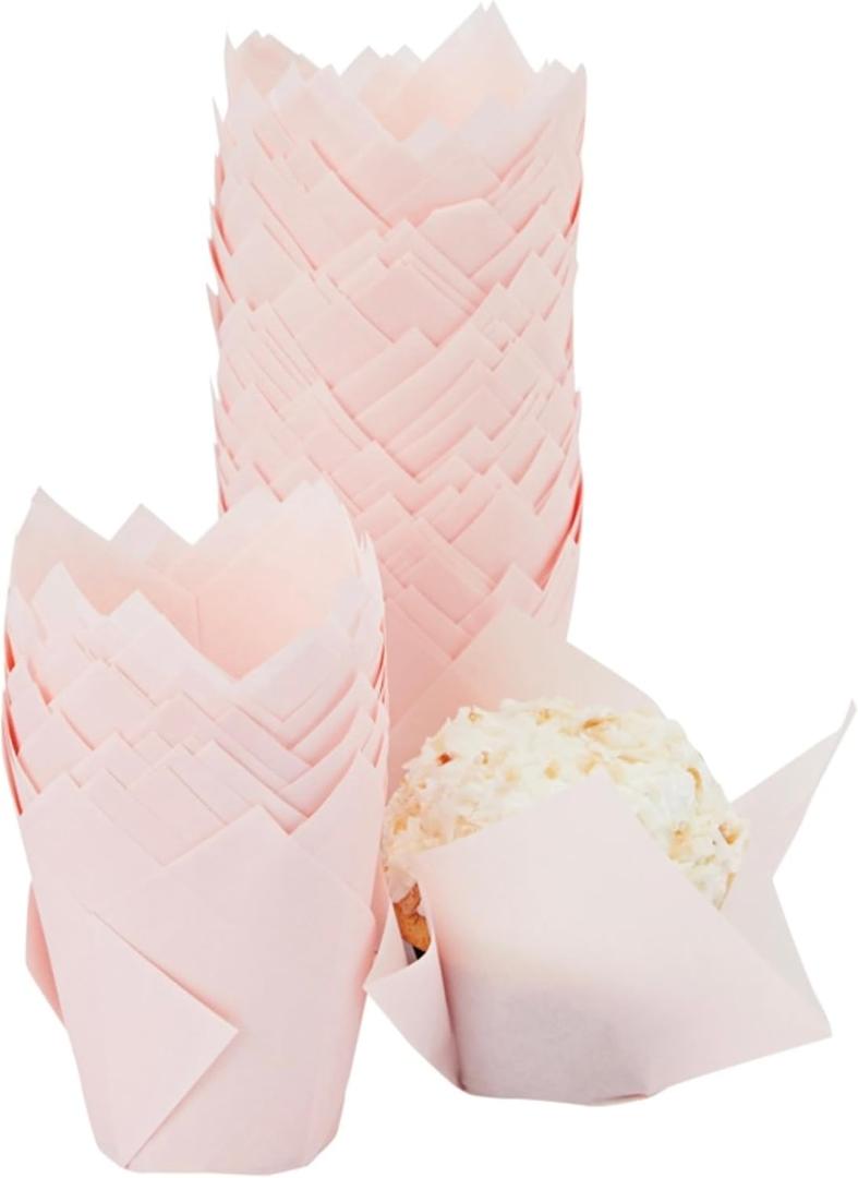 Juvale 100 Pack Tulip Pink Cupcake Liners, Medium Baking Cups, and Muffin Wrappers, Perfect for Birthday Parties, Weddings, Baby Showers, Bakeries, Catering, Restaurants
