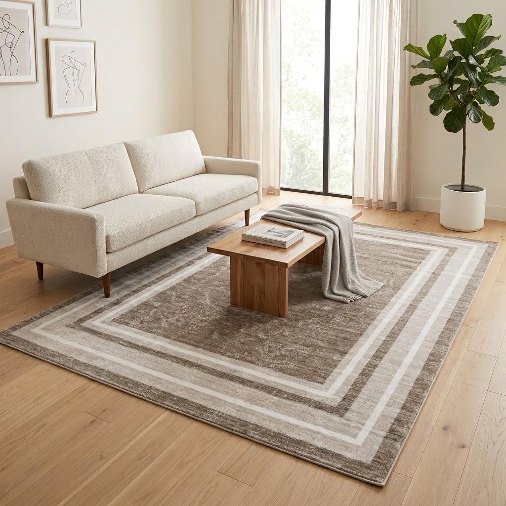 5'x7' Modern Geometric Area Rug – Neutral Taupe & Cream