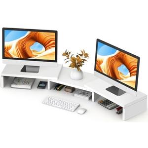 TAVR Furniture Dual Monitor Stand Riser, Computer Monitor Stands for 2 Monitors, Extra Long Multifunctional Desktop Organizer Riser for Computer, Laptop, PC, Printer, TV, Max 43.3" Length, White