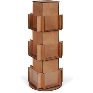 Natheeph Rotating Display Stand Greeting Card Display Wooden Display Rack with Two Card Sticker for Greeting Card Vendor Coffee Bag 3 Tier Tabletop Display Stand (Brown)
