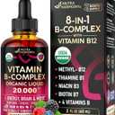 USDA Organic Vitamin B-Complex B5 Pantothenic Acid | B12 Methylcobalamin | B1 Thiamine | B6 Pyridoxine | B7 Biotin | B9 Folic | B3 Niacinamide - B Complex Liquid Drops, Made in USA Supplement, 2fl oz