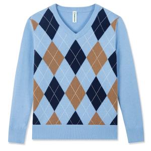 BOBOYOYO Boys Argyle Sweater 100% Cotton Cable Knit Boys Uniform Sweater V-Neck Christmas Kids Pullover for Children 9-10 Years