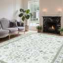 8x10 Washable Area Rugs for Living Room, Non-Slip Stain Resistant Soft Vintage Extra Large Area Rug, Low Pile Indoor Boho Rug for Bedroom Dining Room Farmhouse (Pale Sage Misty Blue)