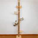 Floor to Ceiling Cat Tree Height (50-120.5in) Adjustable Cat Tower 5 Tier Hemp Scratching Post High Cat Tree Sturdy Activity Tree Indoor Outdoor Cat Scratching Post Activity Center