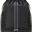 Pimoys Drawstring Backpack Gym Bag, Waterproof String Backpack with Side Mesh Pockets, Beach Bag for Basketball, Soccer, Swim, Wrestling Bag for Women Men