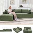 105" Cloud Sectional Couch with L-Shape Chaise,Modern Modular Sofa with Deep Seat, Fluffy Boneless Couches for Living Room Bedroom,No Assembly Required, Green (Plush Flannel Fabric)