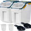 Saim Flour Storage Container Bin 25lb, 2Pack Airtight Rice Storage Containers with Wheels, Rice Dispenser with Measuring Cup, Scoop for Sugar, Grain, Cereal, Flour, Baking Supplies - Dark Blue