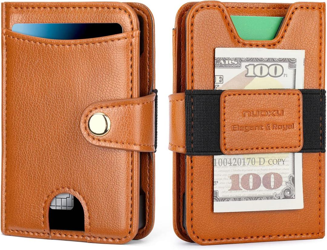 nuoku Mens Wallet, Credit Card Holder for Men, Bifold RFID Blocking Aluminum Slim Wallet for Men with Cash Strap (Brown) nuoku Mens Wallet, Credit Card Holder for Men, Bifold RFID Blocking Aluminum Slim Wallet for Men with Cash Strap (Brown)