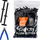 120PCS Nylon Universal Cable Tie Buckle, with Flush Cutter, Locking Zip Ties for Car Repairs, Automotive Bumper Clips, Body Panel Retainer, Fender Liner Fastener Clips