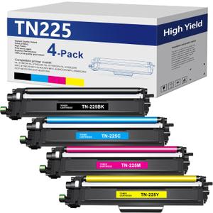 TN225 Toner Cartridge 4 Pack - Replacement for Brother TN-225 Toner for MFC-9130CW, HL-3170CDW, MFC-9340CDW, HL-3140CW, MFC-9330CDW (1 Black, 1 Cyan, 1 Magenta, 1 Yellow)
