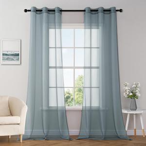 MIULEE Solid Color Sheer Curtains 84 Inches Long 2 Panels Set - Elegant Lightweight Grommet Light Filtering Window Voile Panels/Drapes/Treatment for Bedroom Living Room W42 x L84 Inch, Dusty Blue